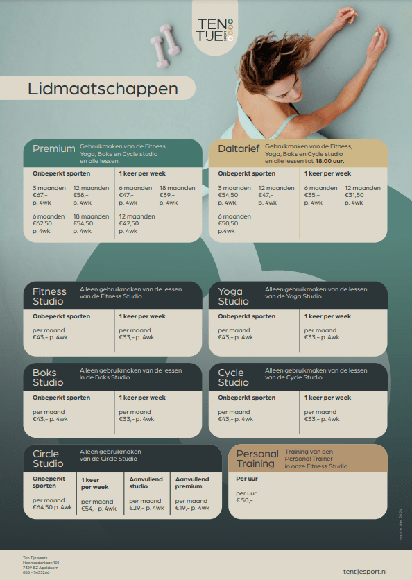 Tarieven Ten Tije Sport Apeldoorn